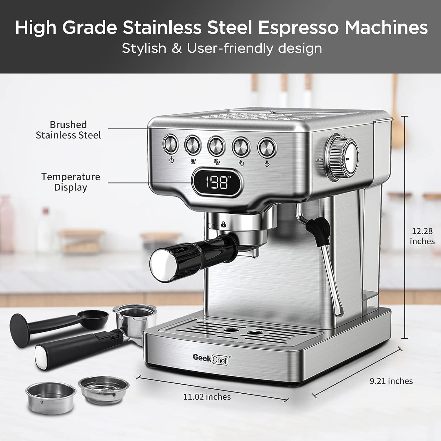 20 Bar Pump, Milk Steamer, Quick PreheatProfessional Espresso Machine