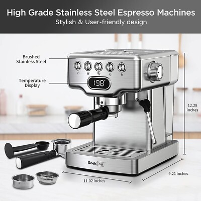20 Bar Pump, Milk Steamer, Quick PreheatProfessional Espresso Machine