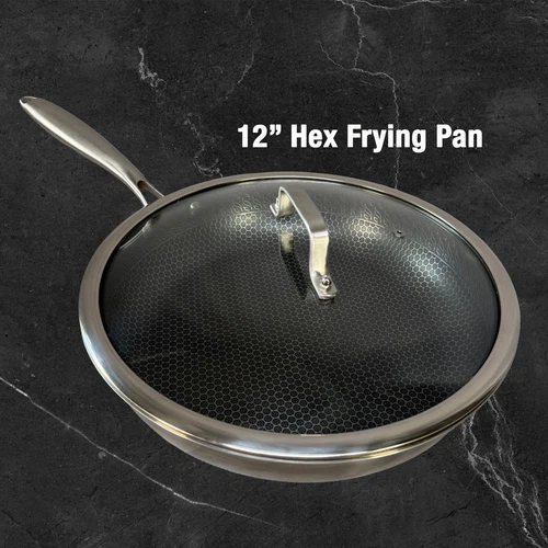 Premium Hex Frying Pan with Lid – Stainless Steel Hybrid Design 10" 12" or Wok