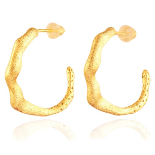 Statement Matte Finish Earrings Yellow Gold Plated Brass Hoop Bali Earrings - Picture 25 of 28