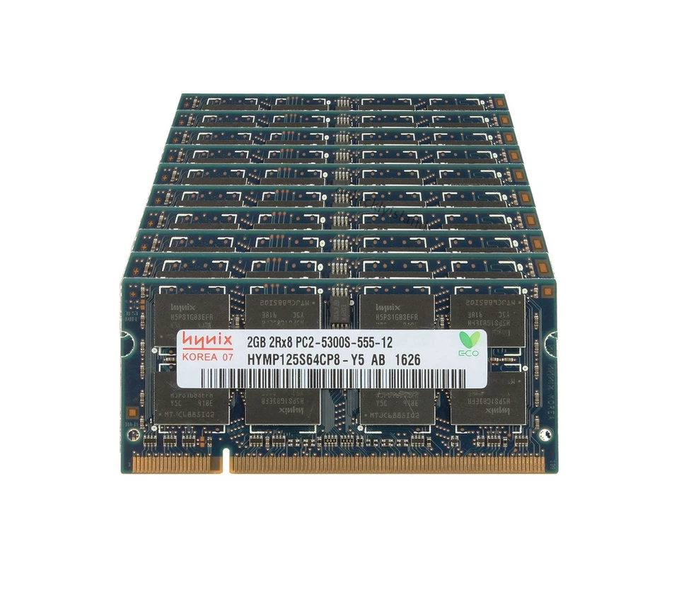 10pcs DDR2 2GB Hynix PC2-5300 2Rx8 667Mhz 200Pin Memory RAM Laptop SODIMM 1.8V @ - Image 2 of 4