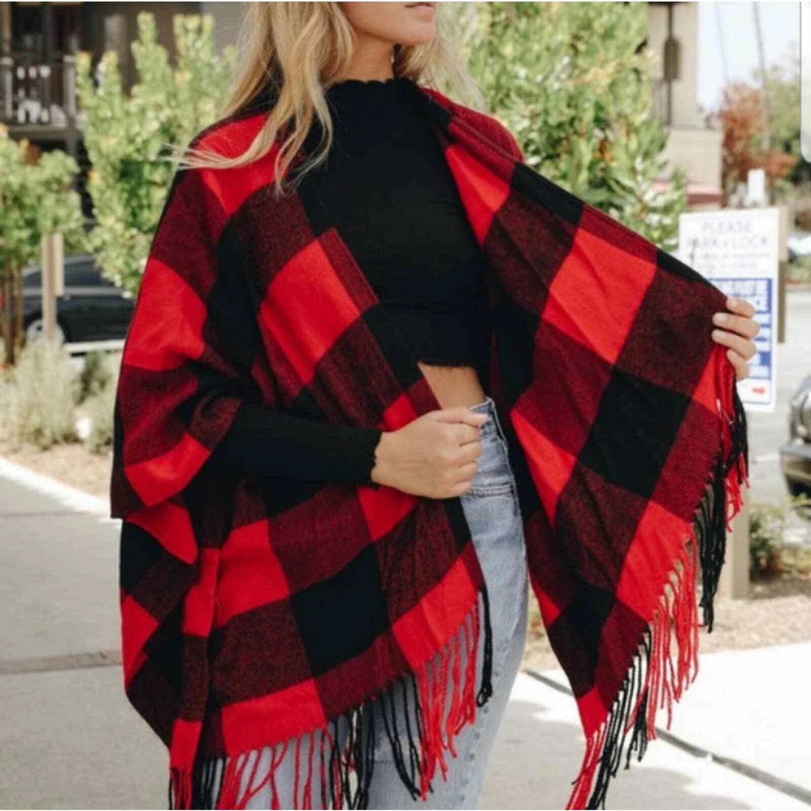 NEW BUFFALO CHECK TASSEL PONCHO
Opens in a new window or tab