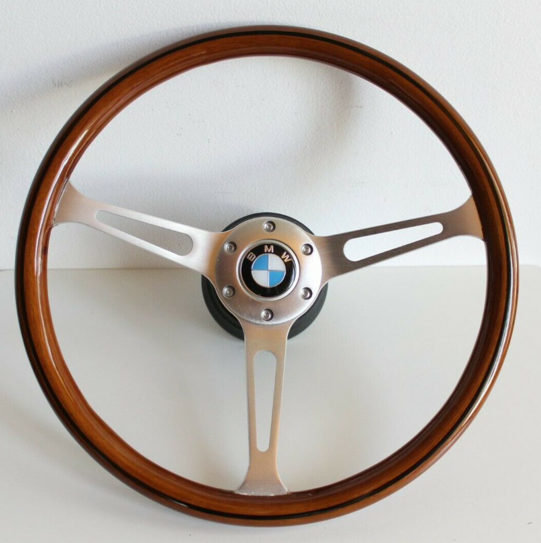 Steering Wheel fits For BMW Wood Silver E24 E28 E30 E32 E34 Wooden 85