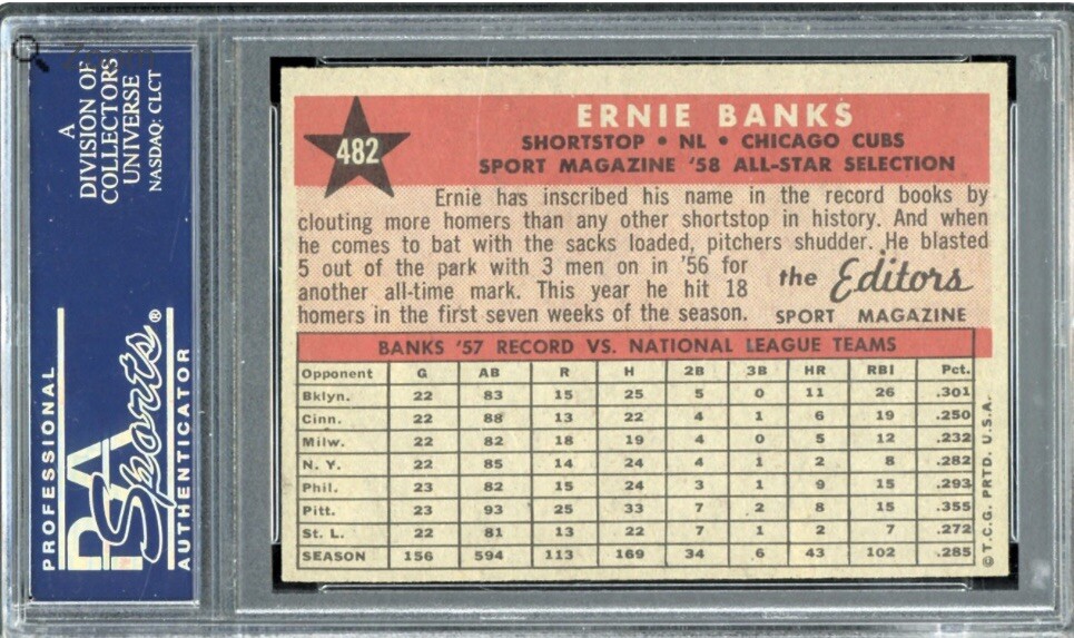 1958 Topps Ernie Banks All-Star #482 PSA 8 “NM-MT” Chicago