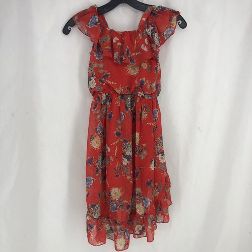 Girls Speechless Dress Size 7 Red Floral Tiered Dress - Picture 3 of 5