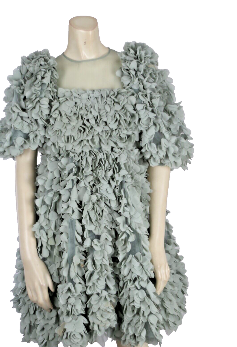 h&m appliqued organza dress H&M Conscious Exclusive Mint Green 3D Floral Applique Mini Dress Rare Size 4