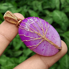 Pendentif arbre de vie en agate du Botswana pendentif en fil de cuivre bijoux...