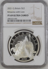 2021 Great Britain 2 Pound 1 Oz Proof Silver Britannia with Lion NGC PF69 UC
