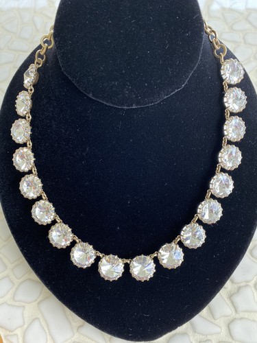J CREW Brulee Necklace Gold Tone Point Up Rhinestone Statement 18-20” Adjustable