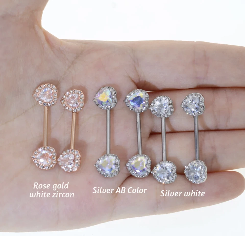 Par (2 piezas) Oro Rosa Plata Corazón Pezón Anillo Cuerpo Joyería Piercing Barbell 1-3 Foto 2 de 3