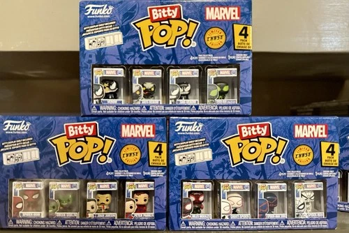 SPIDER-MAN Funko Bitty Pop SET OF 3 FOUR PACKS w/3 CHASE VARIANTS New VENOM