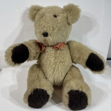 Vintage 1990's Classic Teddy Brown Bear Plush Stuffed Animal Jointed w/Bow