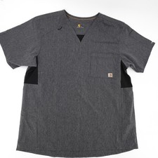 Carhartt V-Neck Scrub Shirt Mens Large Gray Force Stretch Chest Pocket