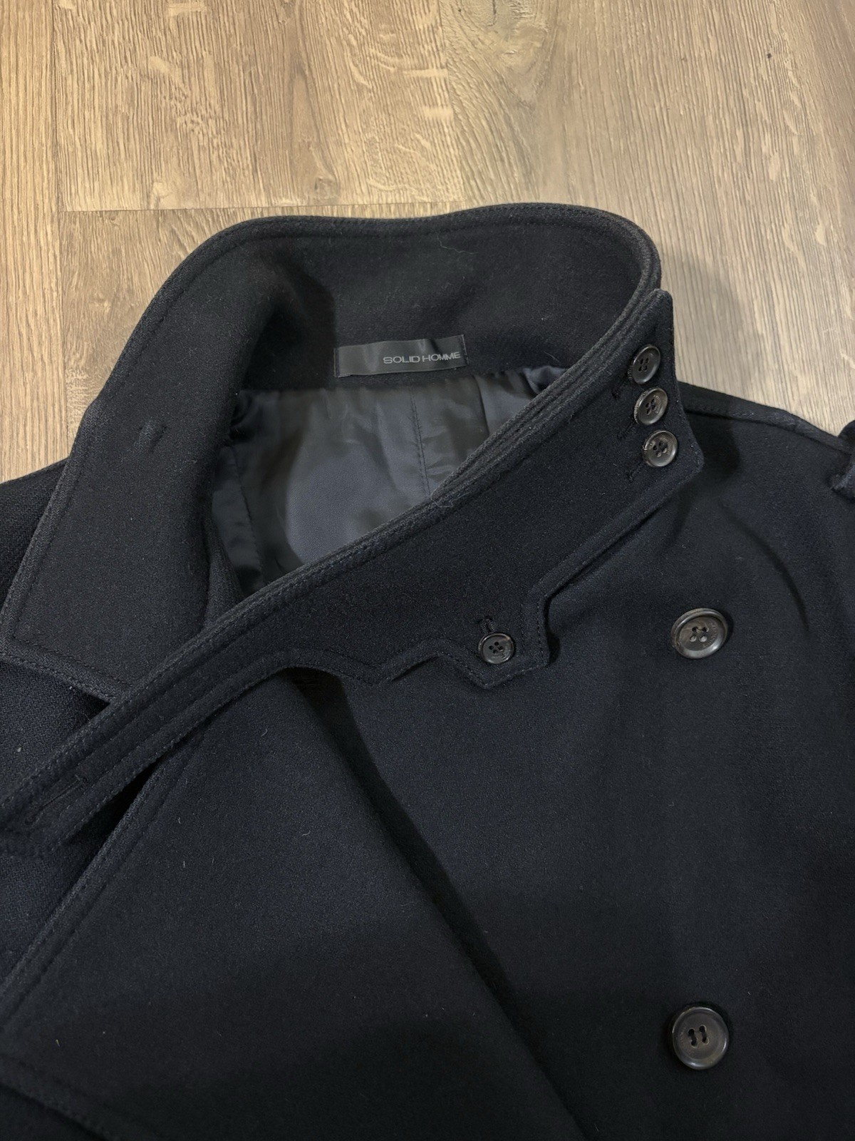 Solid homme Black Wool Blend Double-breasted Peac… - image 2