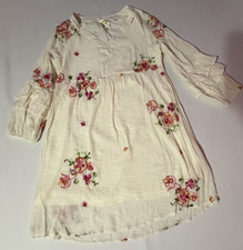 Fig Flower Anthropologie Floral Embroidered Short Dress Flounce Tier Small Ivory