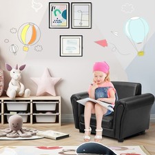 Black Kids Sofa Armrest Chair Couch Children Toddler Birthday Gift w/ Ottoman
