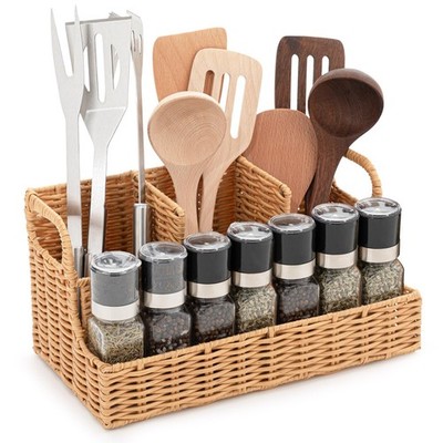 Extra Large Kitchen Utensil Holder, Wicker Silverware Organizer for Counterto...