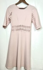 ASOS Light Pink Textured Lace Detail A-Line Fit & Flare Midi Dress Size 2