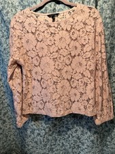 Banana Republic Large Pink Floral Lace Crew Neck Long Sleeve Blouse