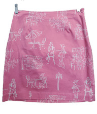 Talbots Petites Stretch Pink Cotton Blend Parisian Scenes Side-Zip Skirt 10P VTG