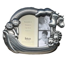 Noah  s Ark Picture Frame Silver Medal Monkeys Giraffe Lion Tiger Nursery