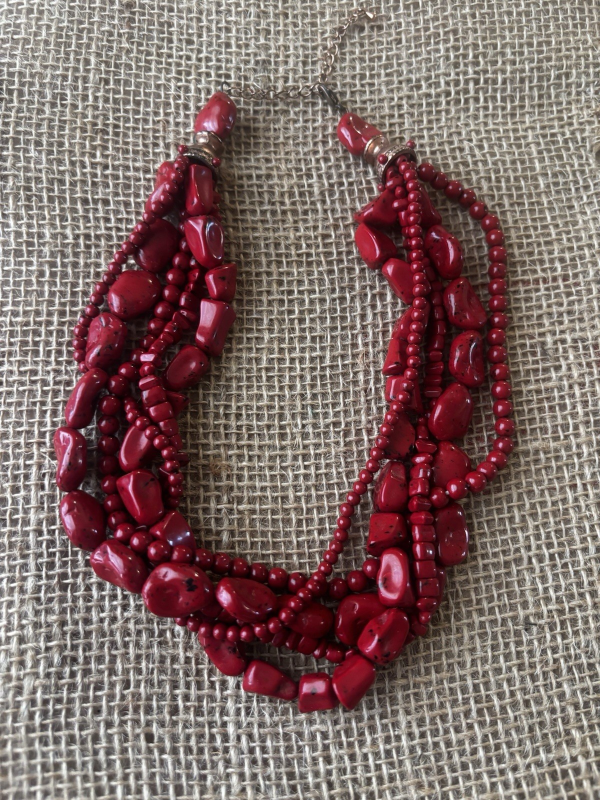 Red Multi-Strand Stone bead Boho  Layered Necklace - image 1