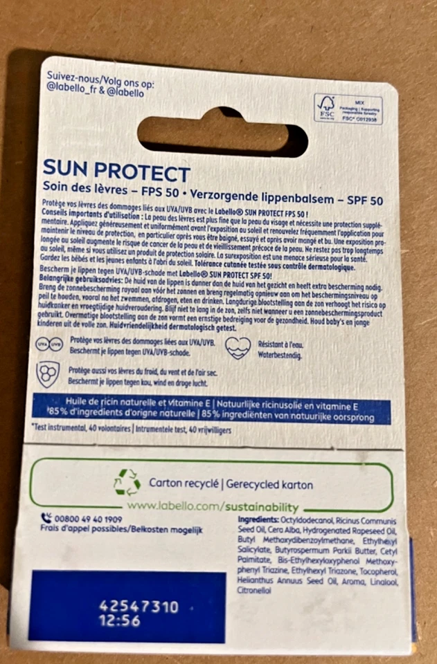 New Labello Sun Protect Lip Balm SPF50 with Shea Butter 4.8g - Image 2 of 2