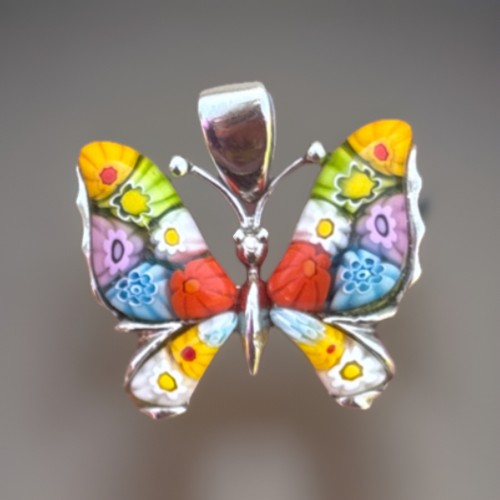 GlassOfVenice Murano Glass Millefiori Butterfly Pendant - Handmade Italian Glass Jewelry With Crystal - View #3