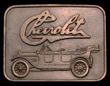 KD02102 VERY COOL VINTAGE 1970s  ANTIQUE CHEVROLET  BRASSTONE BELT BUCKLE