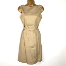 Land's End Ladies Shift Dress Khaki Size 8-10 Cotton Sleeveless Belted Work