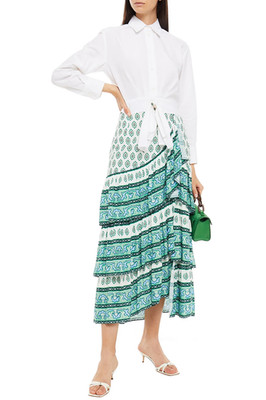 NWT SANDRO ParisTiered printed crepe midi dress skirt size 1  US 4  SMALL $370