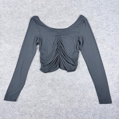 American Eagle Soft & Sexy Long Sleeve Ruched Top Fits Women's Size Medium Black