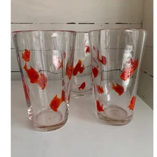 3 Crate & Barrel Go Fish Koi Goldfish Pint Glasses Tumbler 16 oz Fish Handblown