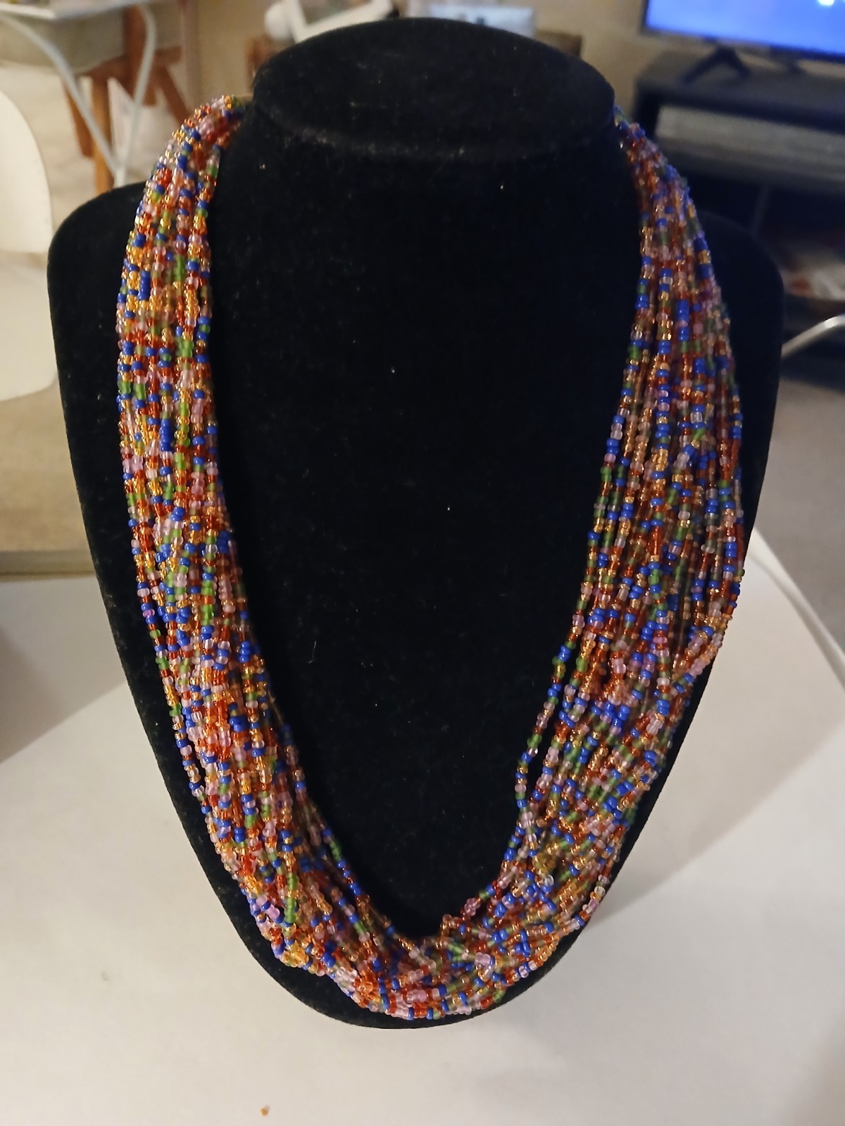 Statement  Necklace Multi  Strand Multi-Color Gla… - image 2