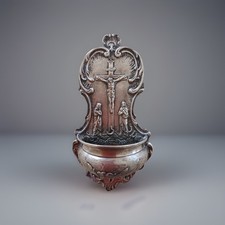 Acquasantiera D’epoca In Argento Con Punzoni 15x8 Cm