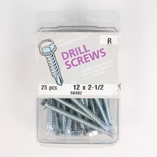 MIDWEST - 10482 - 12 x 2-1/2 Hex Washer Head DRILL SCREWS - Qty 25 NOS