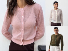 Women's Crewneck Solid Cardigan Soft Hollow-out Cardigan Casual Sweater Tops