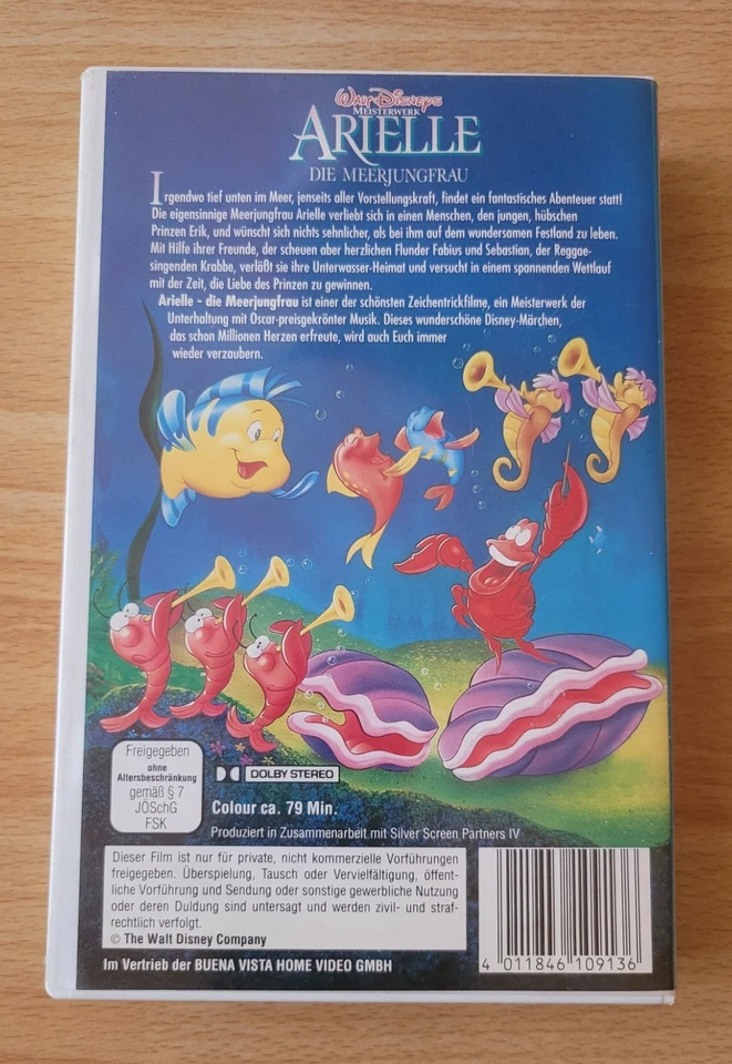 VHS Walt DISNEY * ARIELLE Die Meerjungfrau * ORIGINAL * Hologramm PAL 0913/25 - Bild 2 von 4