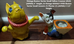 Vintage OLD Boston Terrier Yellow Creamer & Vintage Googly Eyed Boston Terrier