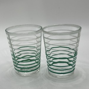 • Two MCM Green Striped Glass Shot Glasses Vintage