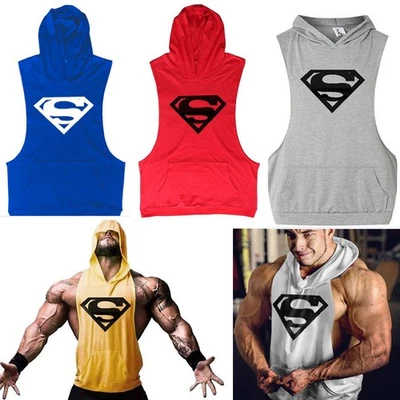 Männer Gym Muskelshirt Superman Kapuze Tank Top Achselshirt Tanktop Herrenmode - Bild 1 von 4