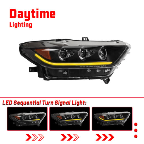 LED DRL Projector Headlights for 15-17 Ford Mustang Sequential Turn Signal Lamps - Picture 2 of 12