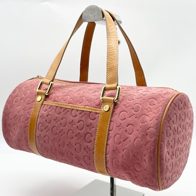 Celine Handbag C Macadam Pink Suede Leather Boston bag Y2K CE00/12 Authentic