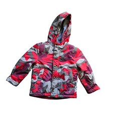 Mini Boden Boys Red Camouflage Winter Coat Full- Zip Fleece Lined Jacket 3-4 Yr