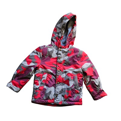 Mini Boden Boys Red Camouflage Winter Coat Full- Zip Fleece