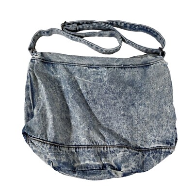 Vintage SHANE Acid Wash Denim Purse 1980s Zipper Extendable