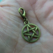 PENTACLE Charm Zipper Pull Keychain Add On Clip Dangle Wicca Pentagram Pagan