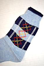 Vintage King James Argyle Sock 40s 50s Boys 7 Blue Navy Red Yellow 6" x 6" NWT
