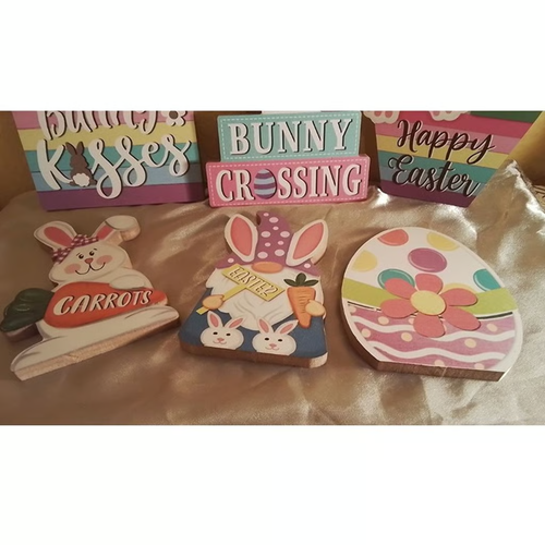 6 Pieces Easter Tiered Tray Decor, Happy Easter Decorations Bunny - Picture 3 of 3