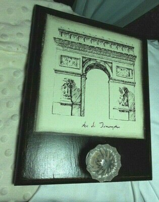 2 COAT HOOKS TOWEL HOOKS CRYSTAL DOOR KNOB ON WOOD PARIS B/W  # 5898